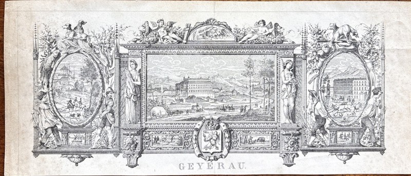 Antique architectural Geyer Castle View Geyer-Schloss engraving 19th Century