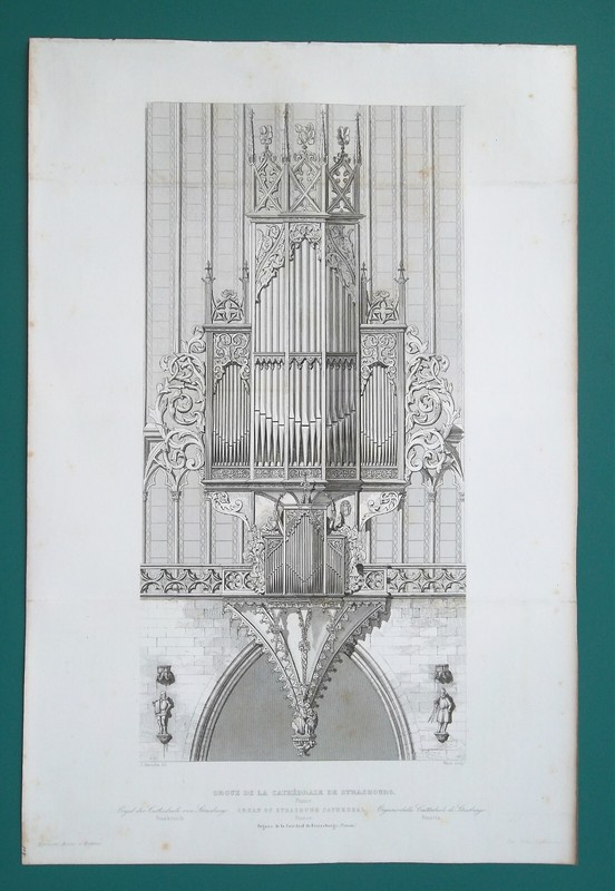 ARCHITECTURE 1850 PRINT – FRANCE 15th C. Organ in Strasbourg Cathedral