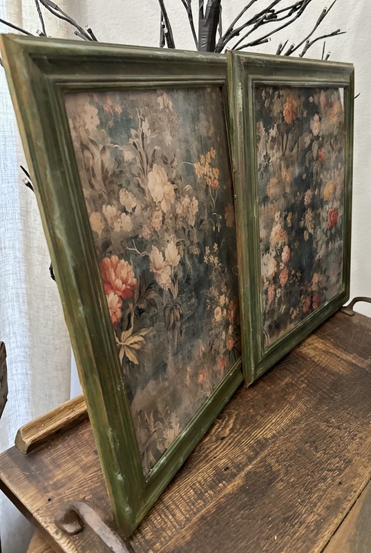 SET Of 2-16x14” Unique Floral Tapestry Art Print In Vintage Frames