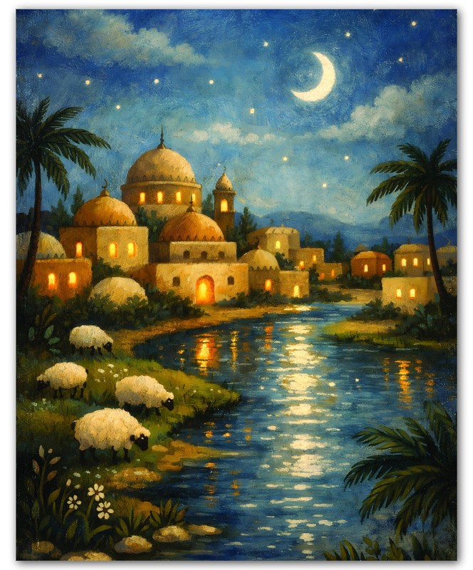 Islamic River Mosque Night II for Living Room 8×10 Muslim Print Wall Art Poster
