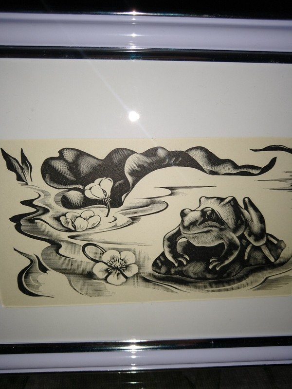 Vintage Agnes Miller Parker Original Woodcut Print (1937) – The Frog – Framed