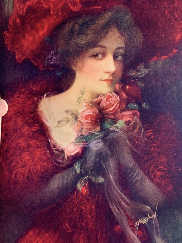 1910 Pretty Girl Art ORIGINAL Print Pin Up Artist Bryson Big Hat Edwardian Lady