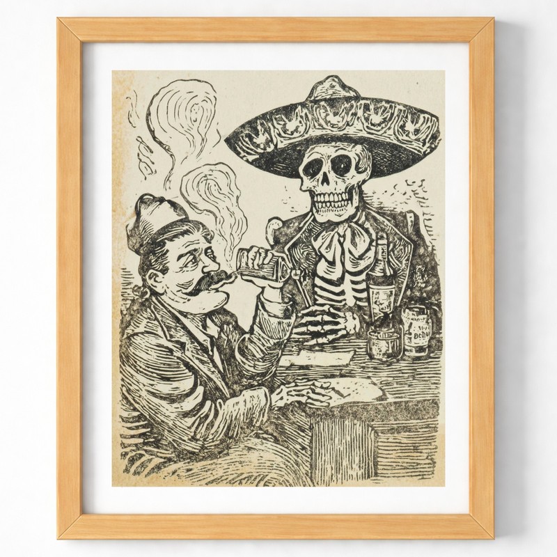 Day of the Dead Skeleton Wall Art Print 8×10 Mexican Folk Decor – 260401146