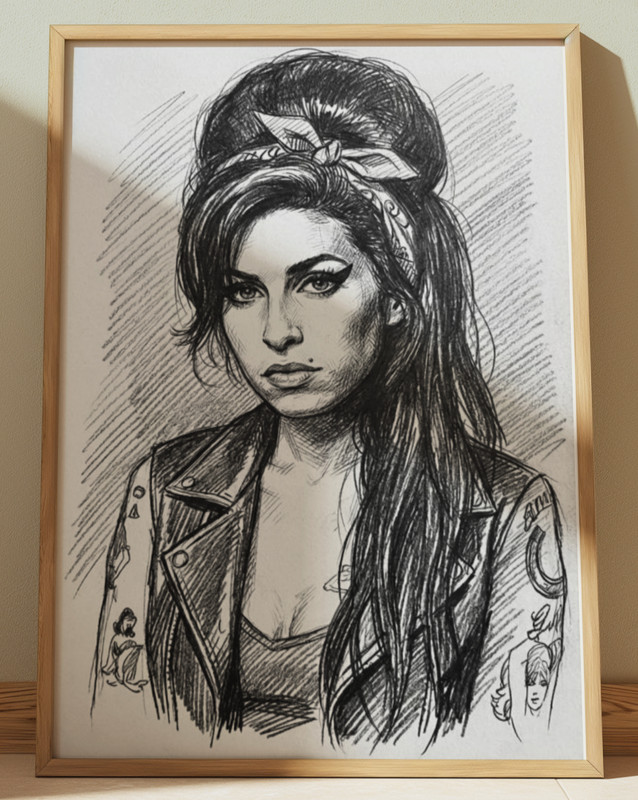 AMY WINEHOUSE DRAWING SKETCH PRINT Wall Art Home Decor 8″ x 10″