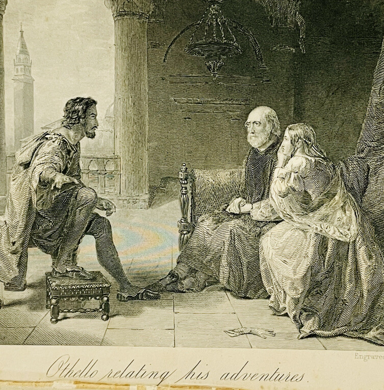 1800s Antique Engrave Etching Othello Relating His Adventures AL Dick Cowper