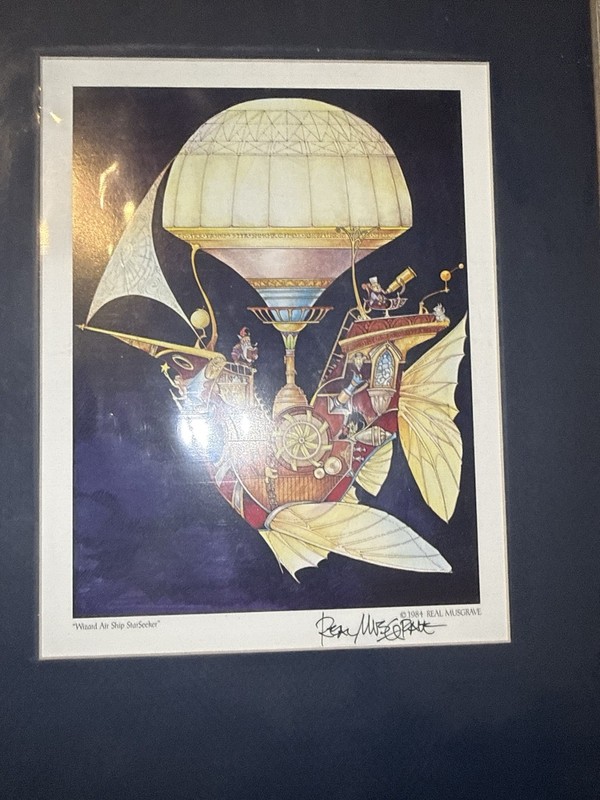 RARE! Signed REAL MUSGRAVE WIZARD AIR SHIP STARSEEKER ETCHING PRINT Fantasy Art