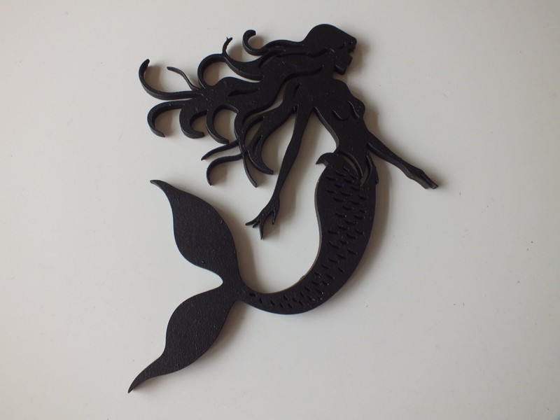 Beautiful Mermaid wall plaque In Wood Black 16cm. high