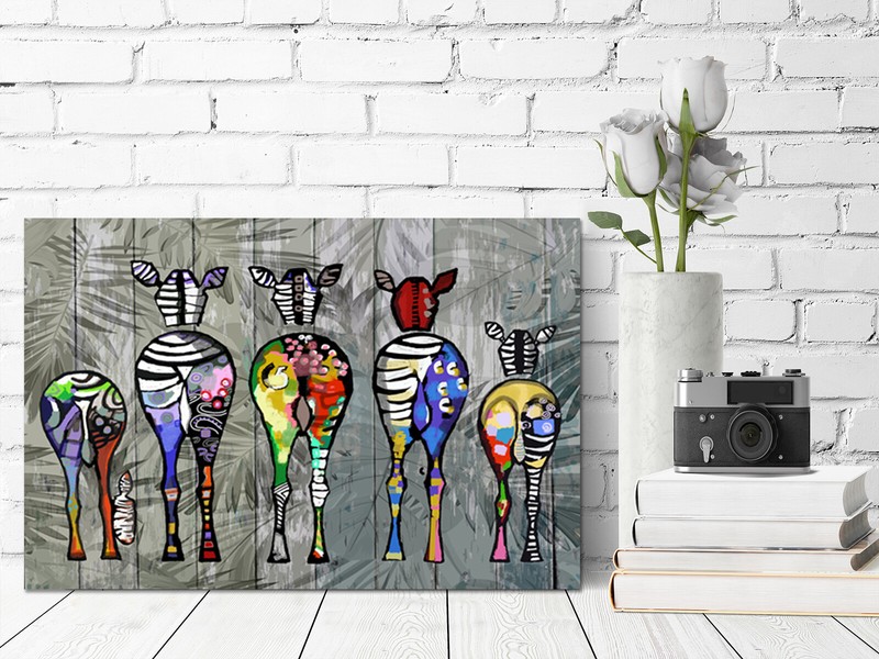 Abstract Zebra Family Art Grey leaves canvas print art wall framed or print only gallery