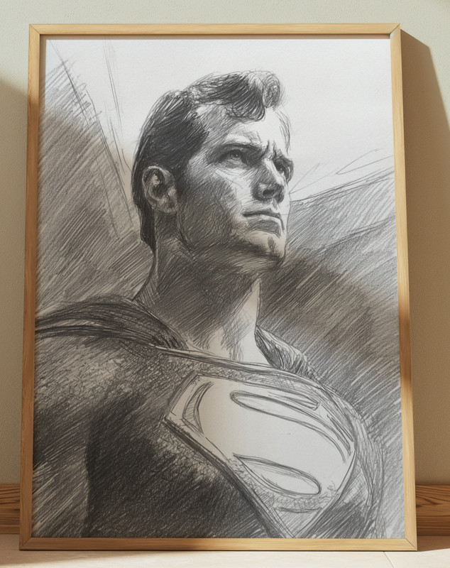 SUPERMAN DRAWING PRINT SKETCH 8″ x 10″ SUPERMAN PRINT WALL ART HOME DECOR