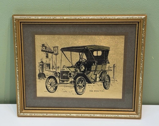 Gold Foil Print Classic Cars Framed Ford Model T 1915 Car Picture Gift