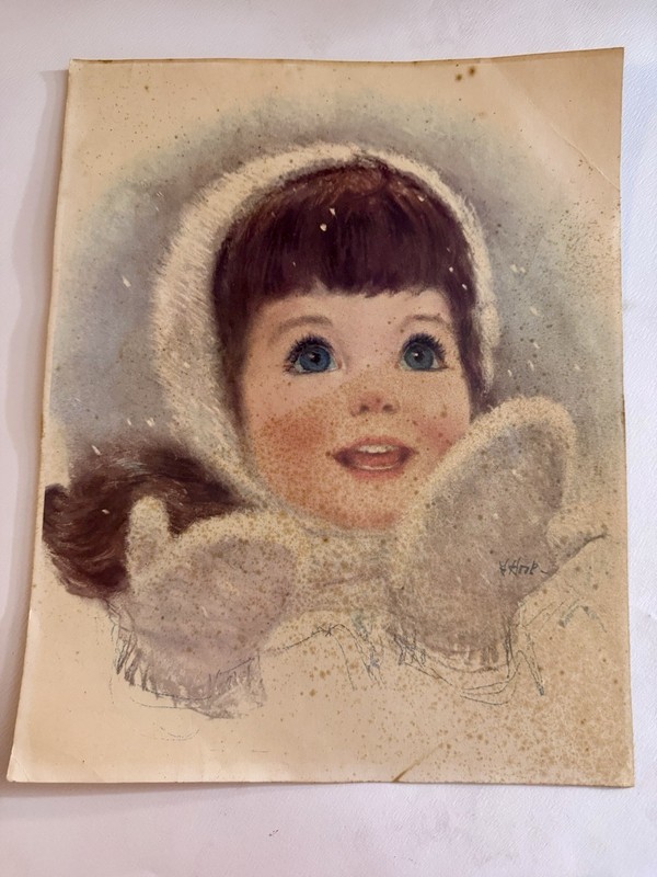 Vintage Frances Hook Child Winter Portrait Print – Blue Eyes Girl