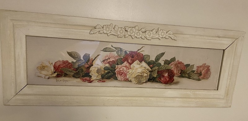 Antique Yard of Roses Victorian Lithograph Paul de Longpre’ Cottagecore Vintage