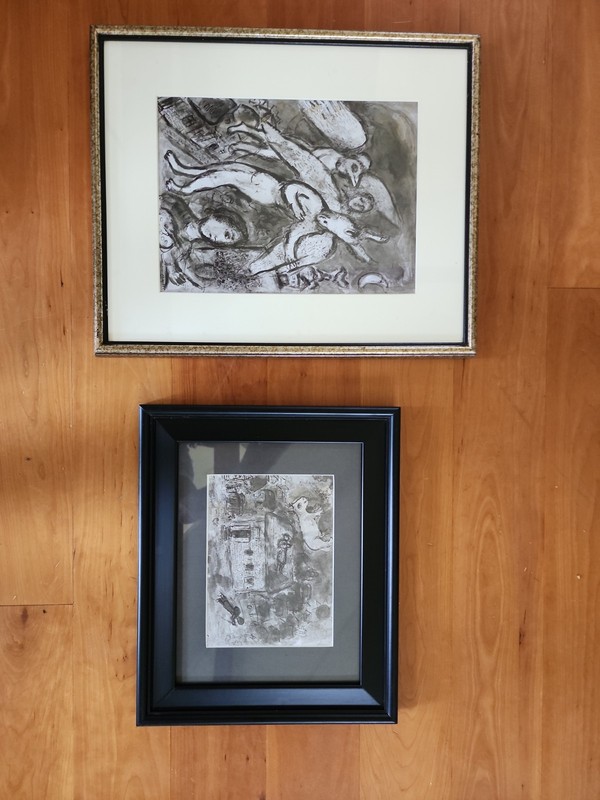 Pair Of Marc CHAGALL VINTAGE LITHOGRAPHIC PRINTS PAINTINGS SIGNED IN PLATE 1960s