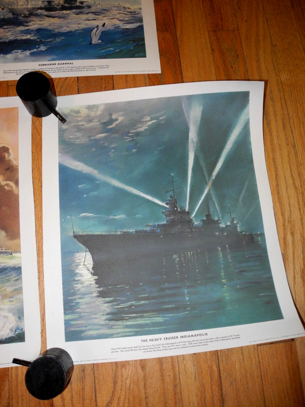 LOT OF 5,1938,PRE-WWII,COLOR PRINTS OF US NAVAL WAR SHIPS,BY "KELLOG",14X16 gallery