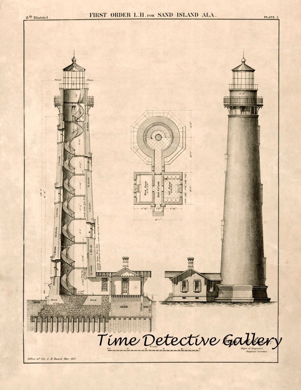 Plan Drawing for Sand Island Lighthouse, Mobile, Alabama - Historic Art Print