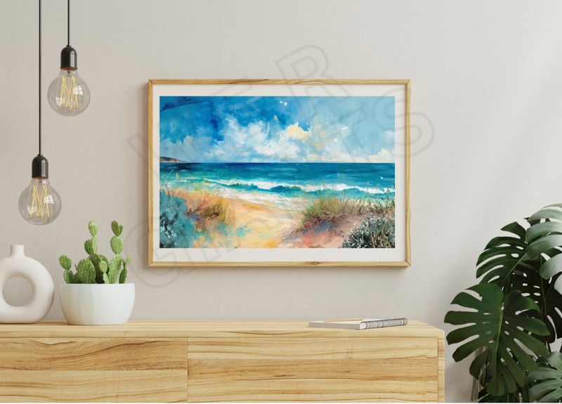 Beach Watercolor Oil Paint Style Art Print 11×17
