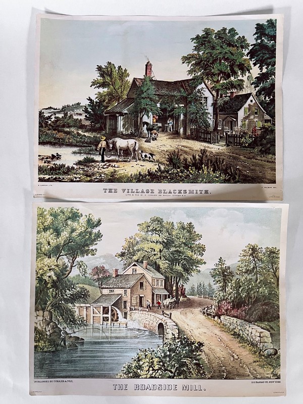Set of 5 Vintage c1970s 12" x 9" Paper Reprints of c1860s Currier & Ives Prints gallery