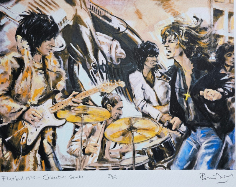 RONNIE WOOD FLAT BED 1975 COLLECTORS SERIES HAND SIGNED ROLLING STONES art, COA