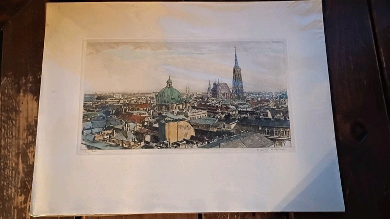 Leopold Hofmann – signed, hand-colored etching «Vienna» – 1930s