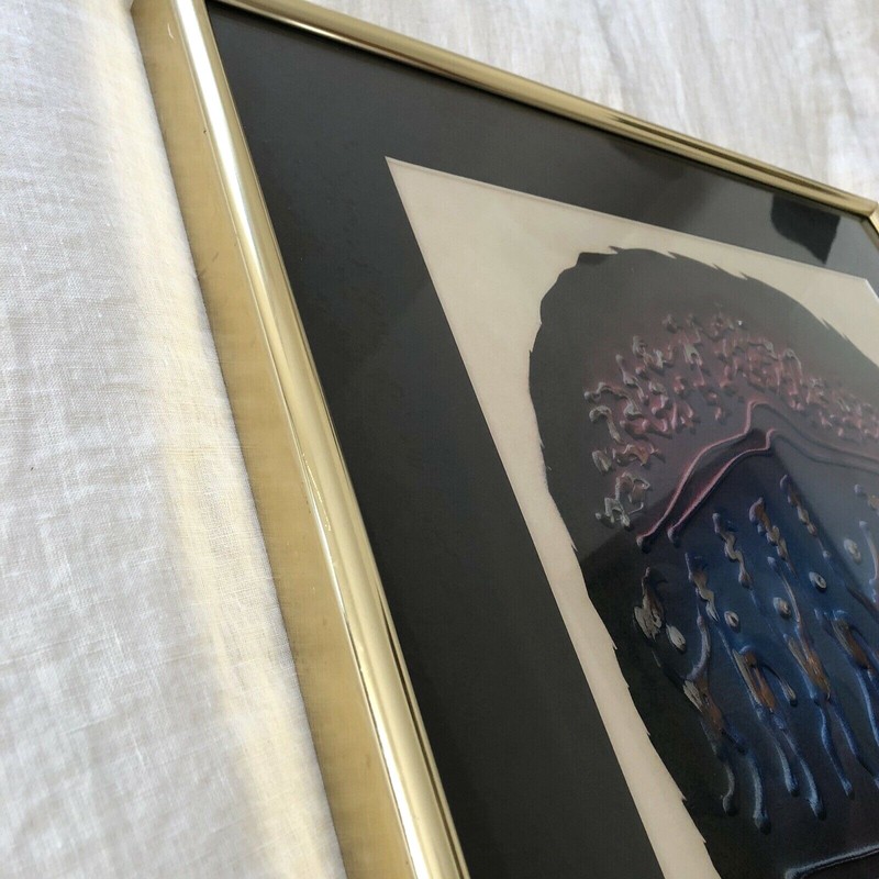 Vintage JEAN CLAUDE FARHI Mixed Media 100/150 ABSTRACT Jewish HEBREW Signed ART gallery