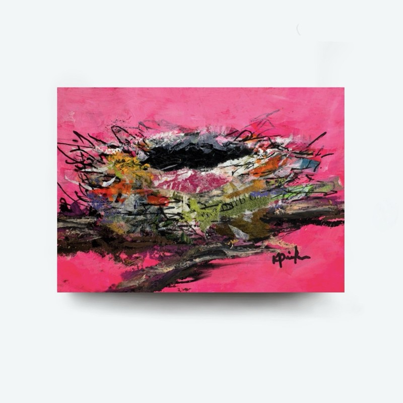 Original ACEO Painting Mixed Media Collage Bird Nest Collectible Miniature Art