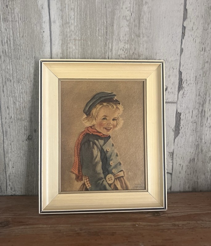 Vintage 50's Anne Allaben Wood Framed "Adrian" Print 9 1/2 X 11