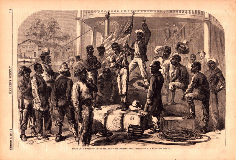 Mississippi River Steamer Scene-“The Parting Song” Original Wood Engraving 1867