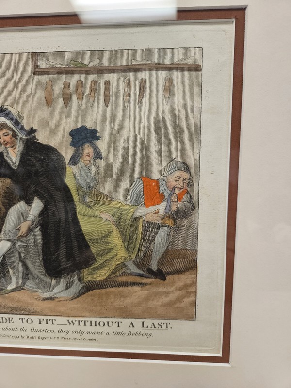 Antique 1794 SMART SHOES MADE TO FIT Robert Sayer Hand Colored Engraving LONDON gallery
