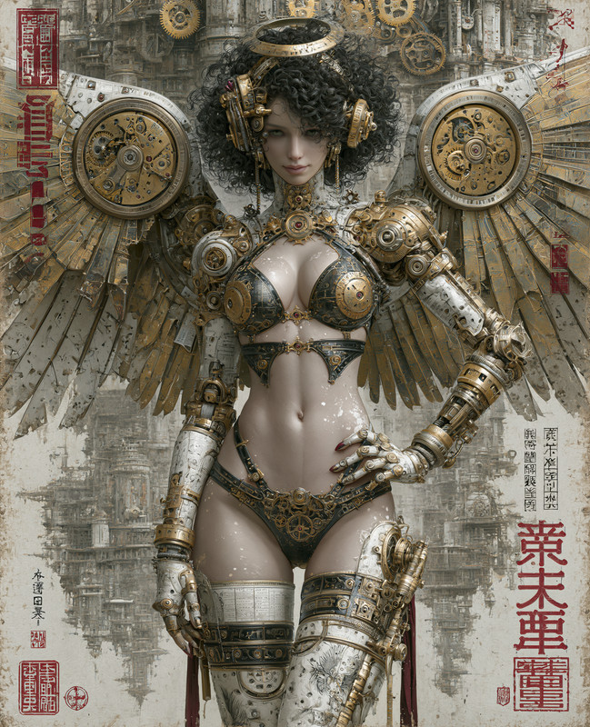 8x10 Golden Clockwork Angel With Mechanical Wings Art Print - 399674854