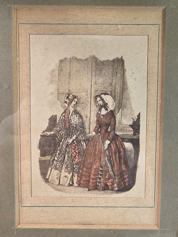 Vintage Framed Victorian Ladies Print 8″ Ornate Silver Tone Frame 008684