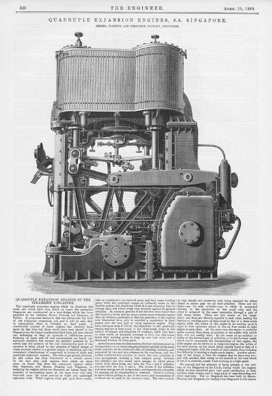 SS SINGAPORE Quadruple Expansion Engines 3 x Antique Prints 1889