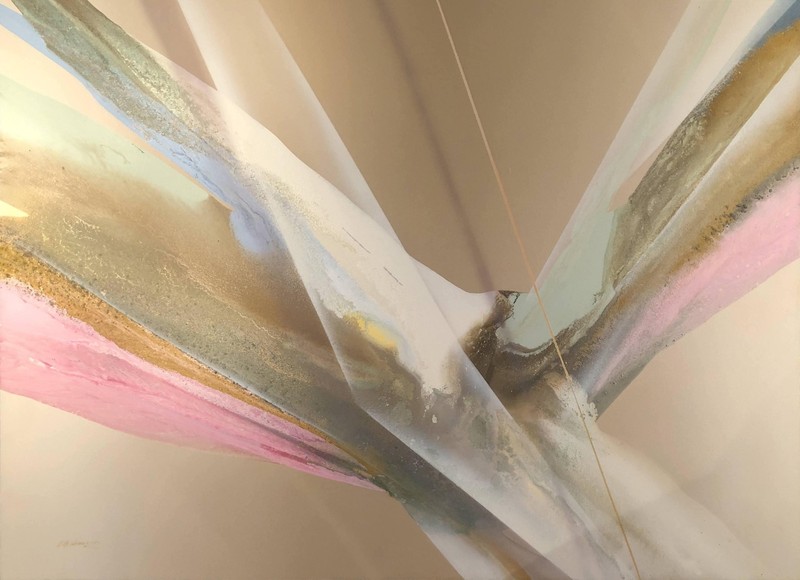 Elba Alvarez, Abstraction in Gold, Acrylic and sand on canvas, signed and dated