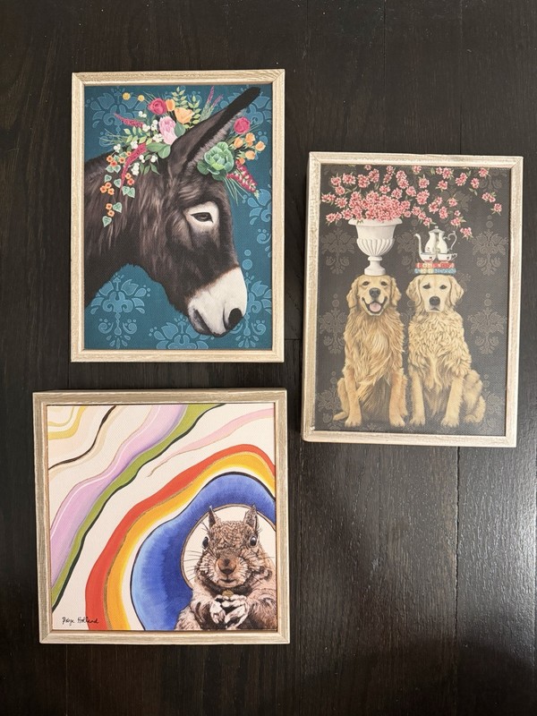 3 Art Animal Prints, 6×6 in and 2 5×7 in