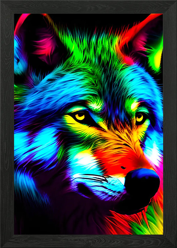 Multicoloured Wolf Framed Wall Art Poster Canvas Print Picture