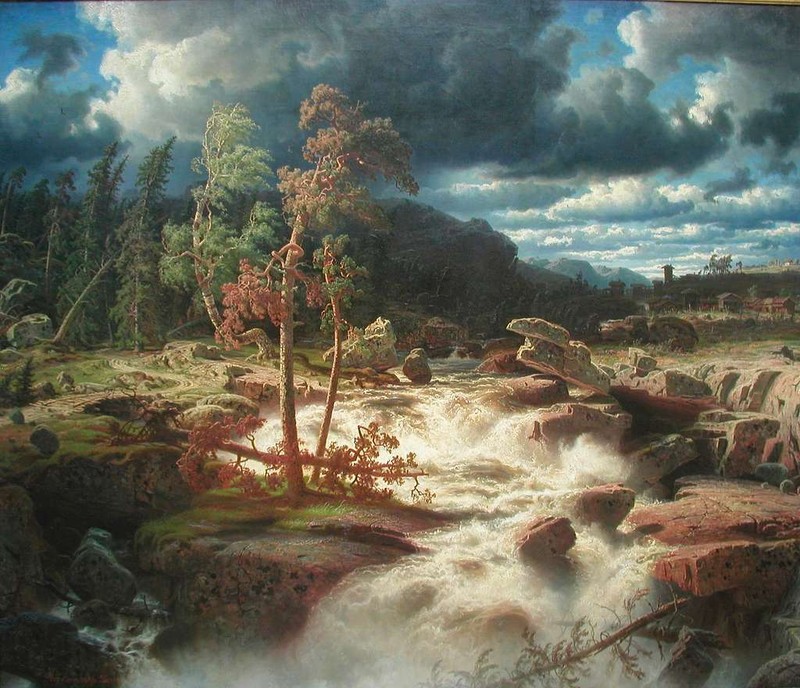 Marcus Larson Waterfall in Småland 1856 17″x 22″ Archival Art Print