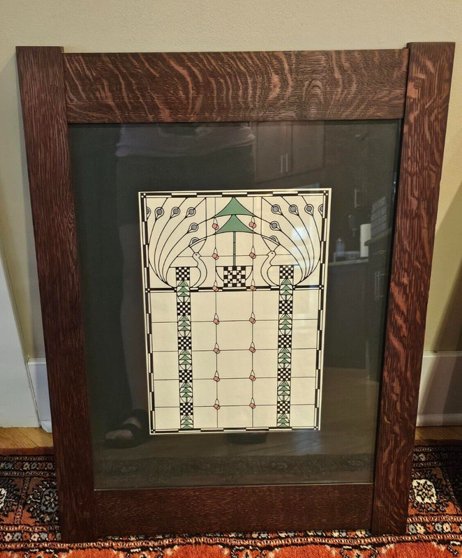 Double Peacock Window Dard Hunter Oak Park Mortise & Tenon Frame Arts & Crafts