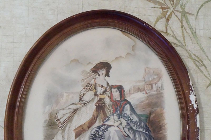 Large Oval Framed La Mode Illustree Hand Colored Fashion Print, Anais Toudouze gallery