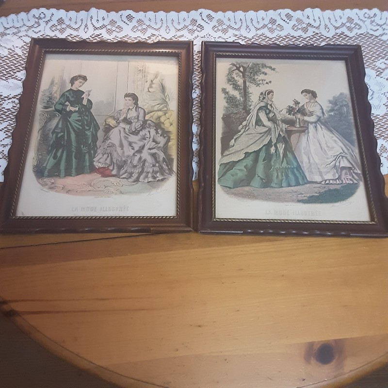 Vtg La Mode Illustree Prints - Anais Toudouze - Paris Fashion Framed - Lot Of 2