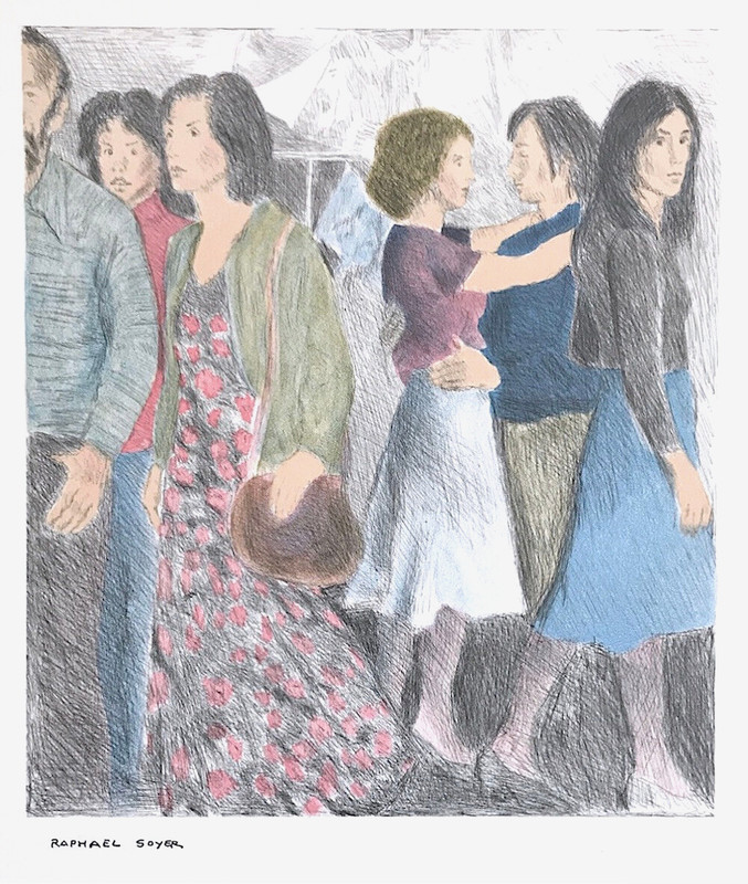 Raphael Soyer STREET SCENE NYC Lithograph, Plate Signed, City People, Realism gallery
