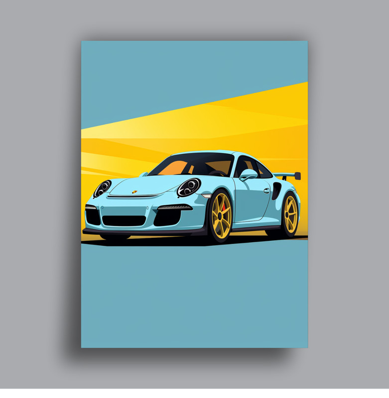 Porsche 911 GT3 Blue Car Poster Modern Sports Car Wall Art Print Decor A2 Size