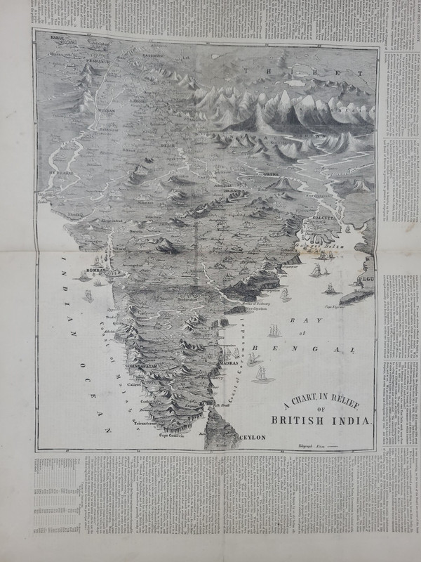 British India 1879 vintage map "A Chart in Relief of British India"