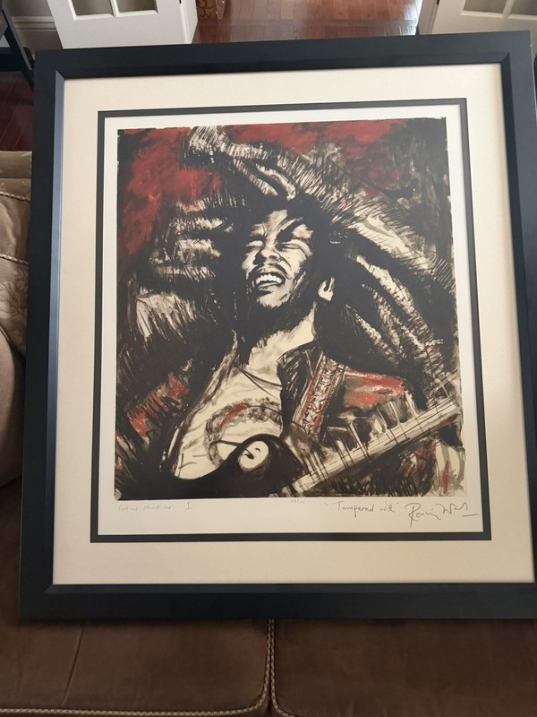 Ronnie Wood "Get Up Stand Up" Red framed inhanced print gallery