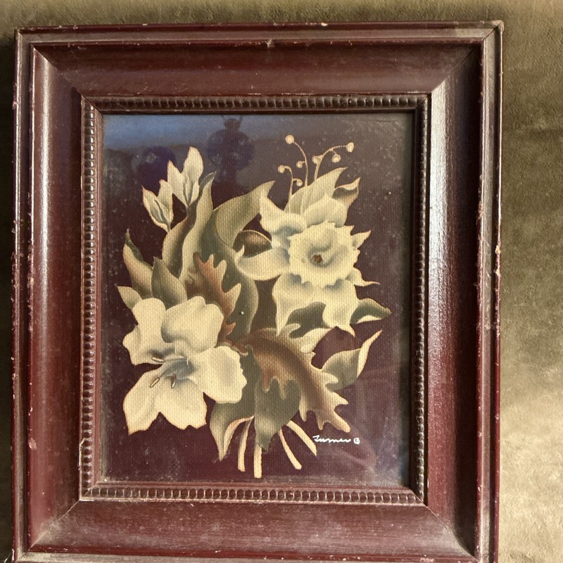 1950S Floral Design Signed Turner Print In Frame Smaller Sized