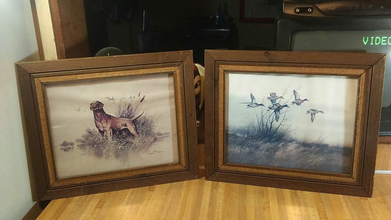 (2) Gregory F. Messier Mallard Duck Framed Pictures,Dog,15×18,gd!