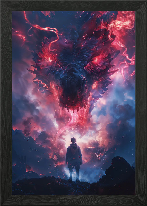 Fantasy Dragons Fury Fight Framed Wall Art Poster Canvas Print Picture