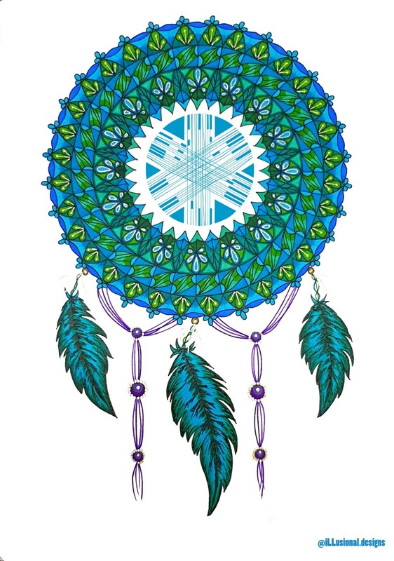 Hand Drawn Dream Catcher Art Puzzle with a Hidden Optical Illusion Quote