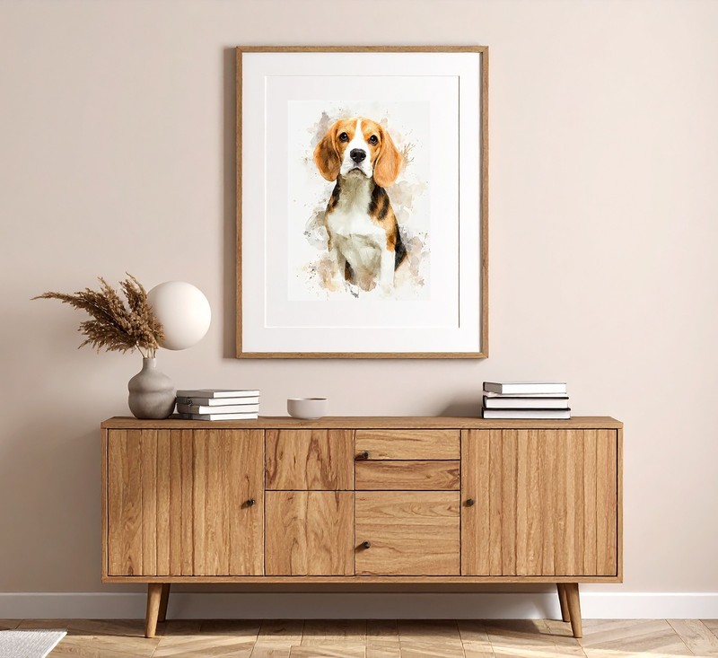 Beagle Dog Animal Watercolour Painting Print Unframed Canvas Wall Art 30 x 40cm gallery