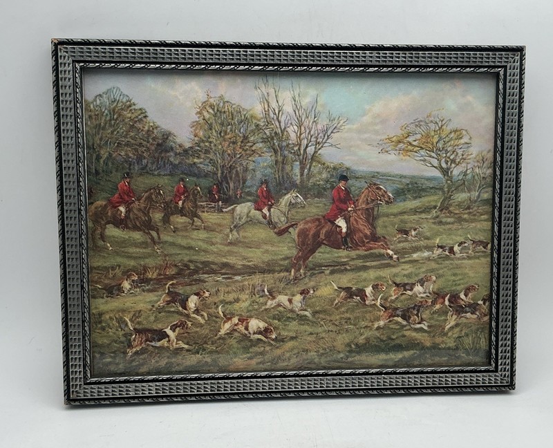 Vtg English Fox Hunt Scene Print 8.5”x6.5” Traditional Lithograph Reproduction