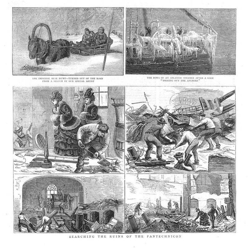 LONDON Searching the Ruins of the Pantechnicon – Antique Print 1874