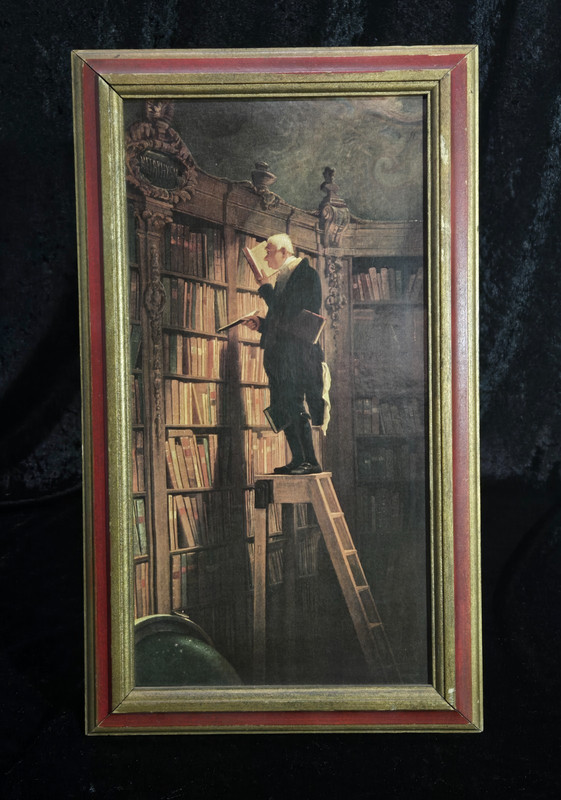 1960s Max Jaffee Reprint of Carl Spitzweg Bookworm Private Library Framed Art